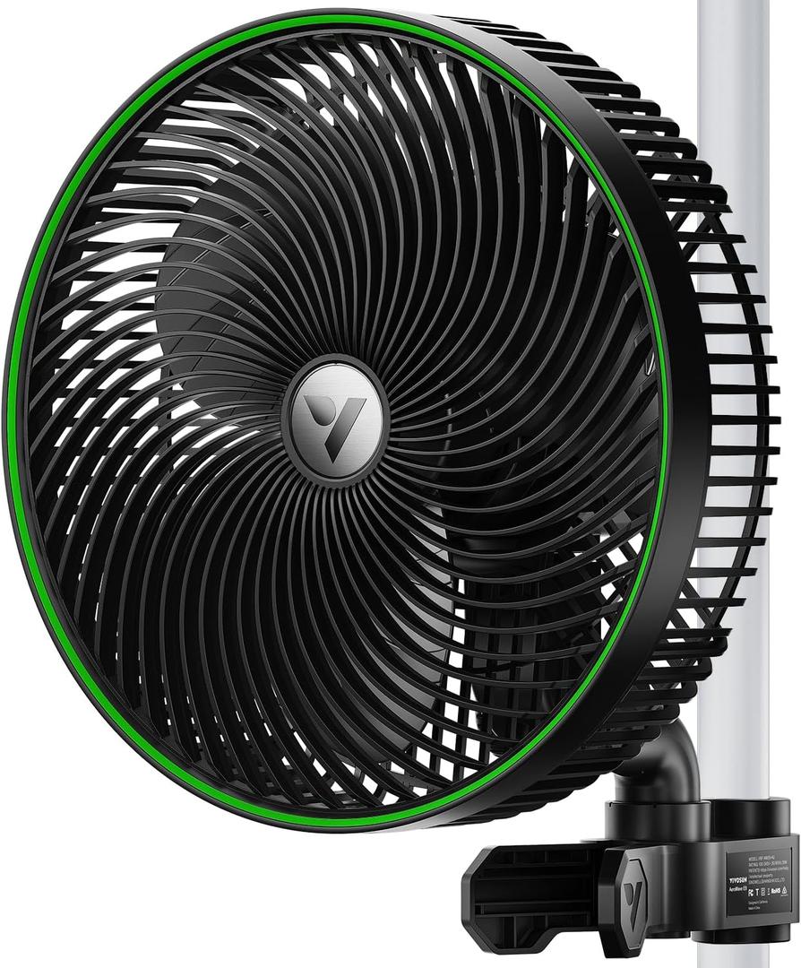 VIVOSUN AeroWave E9 Grow Tent Fan 9, EC Motor, WiFi-Controllable, US Patented Auto Oscillating Clip fan, IP54 Weatherproof, Strong Airflow & Quiet for Hydroponic Ventilation Circulation, Black