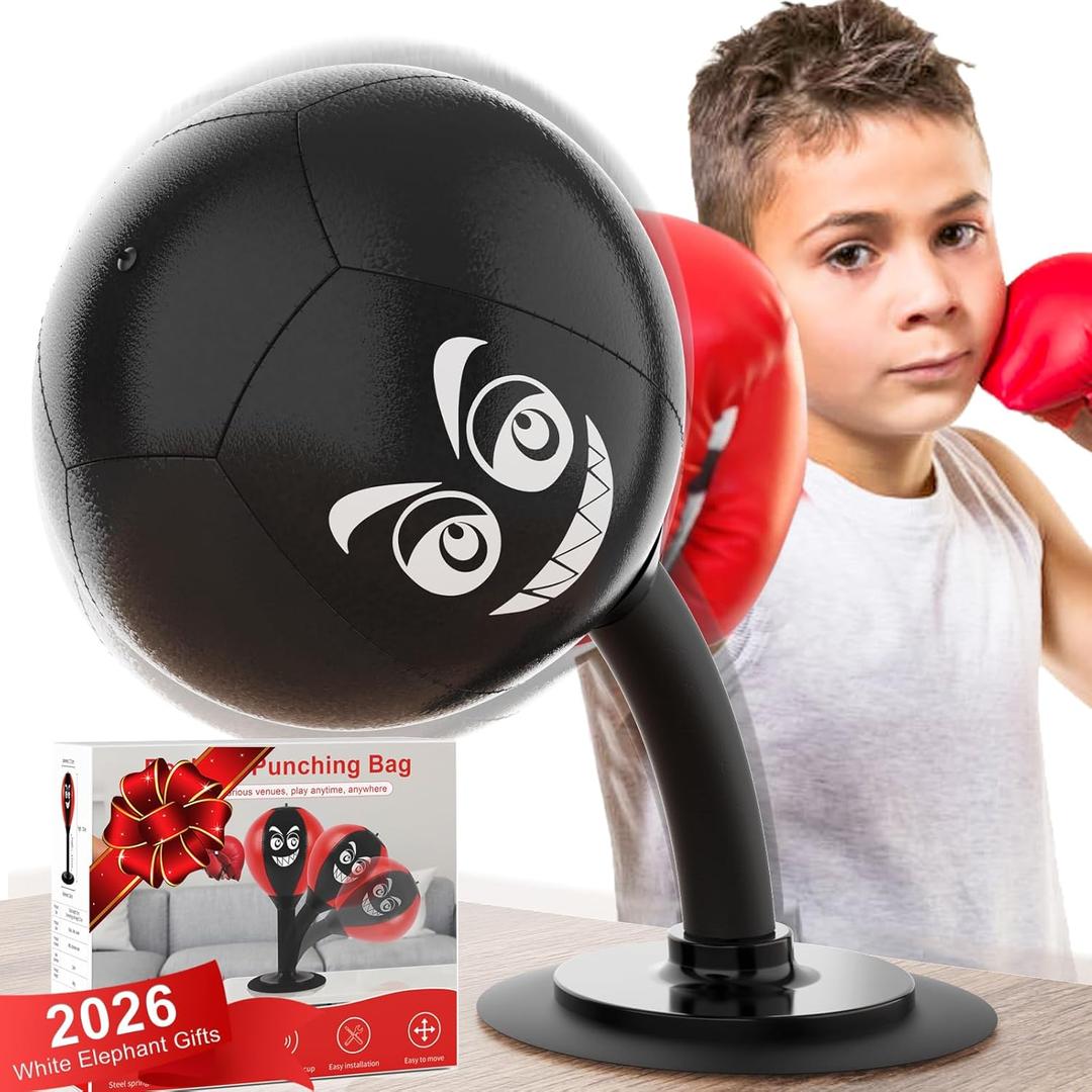 Desktop Punching Bag with Suction Cup - Punch Away Stress, Heavy Duty Office Desk Stress Ball for Adults & Kids, Fun Boxing Toy for Coworkers, Friends (Black)