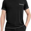 NACHILA Men's Pajamas Set -Viscose made from Bamboo,Cooling Sleepwear Raglan Top and Pajamas Shorts Soft Lounge Set (D-black/Dark Heather Grey, S)