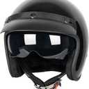 Yesmotor 3/4 Open Face Retro Motorcycle Helmet Vintage Helmet for Motorbike Casco, Moped, Cruiser, Bobber, and Chopper - DOT ApprovedLight Black,L