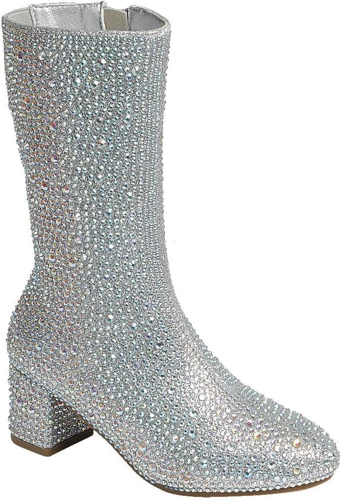 ABSOLEX Girl's Rhinestone Round Toe Knee High Chunky Low Heel Boot (9 Little Girls)