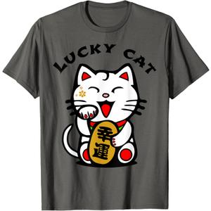 Lucky Cat Maneki-Neko Japanese Good Luck Feng Shui Cute T-Shirt (Small)