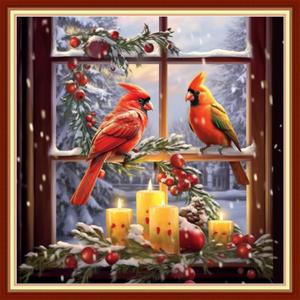 Dooxvey Cross Stitch Kits for Adults Beginners,Full Range of Cross-Stitch Stamped Kits Needlepoint Kits for Beginners Embroidery Kits 11CT Cross Stitch Patterns-Romantic Parrot 18x18 inch (Artpattern20)