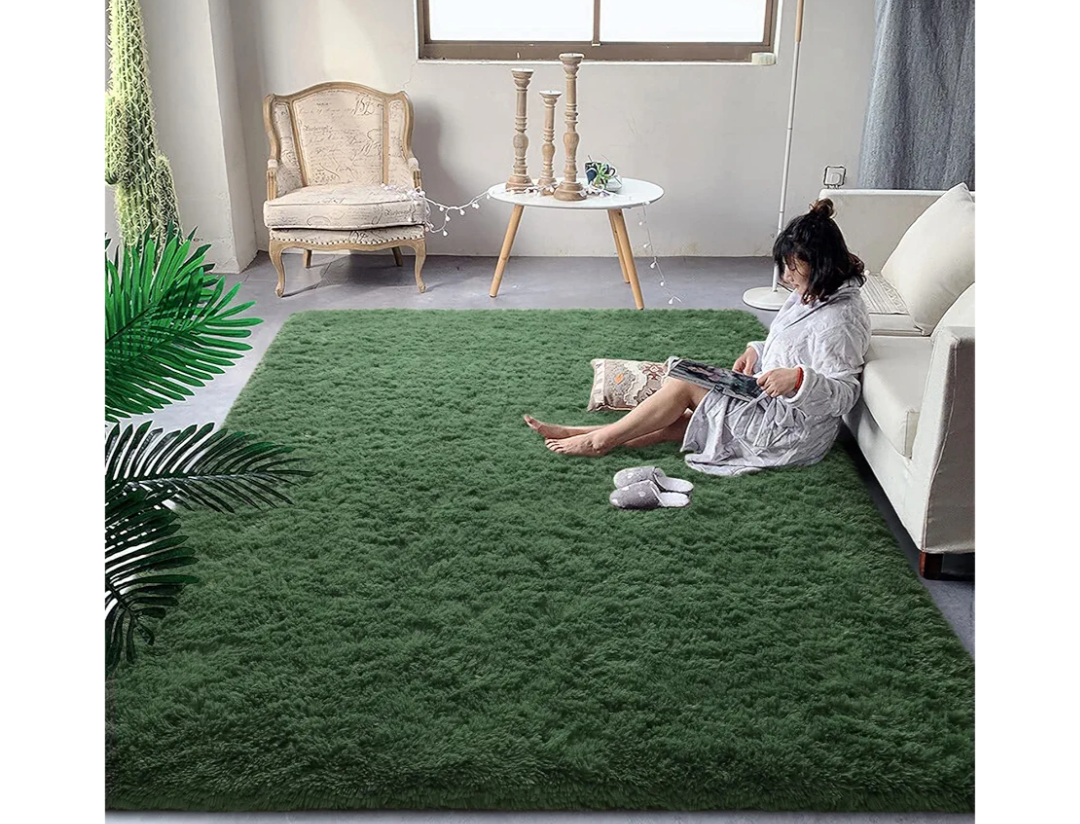 DweIke Fluffy Dark Green Rugs for Bedroom Living Room, 6x9 Large Soft Plush Shaggy Forest Hunter Green Girls Boys Kids Rug, Non-Slip and Machine Washable Carpet for Dorm Nursery Classroom Decor