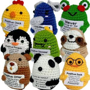 Hanj 9 Pcs Appreciation Gifts for Employee in Bulk, Positive Crochet Animal, Emotional Support Plush, Thank You Gift for Teachers Coworkers Friends