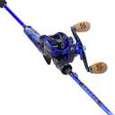 One Bass Fishing Rod and Reel Combo, IM7 Graphite 2 Pc Blank Baitcasting Combo, Spinning Rod with SuperPolymer Handle- 6'6" Casting Combo with Left Handed Reel- Blue