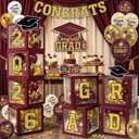 Graduation Decorations Class of 2026 Maroon and Gold Balloon Boxes for High School & College, Congrats Grad Party Table Decorations with 4 String Lights, 2026 GRAD So Proud of You Letters