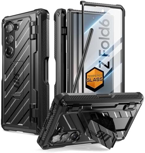 SUPCASE for Samsung Galaxy Z Fold 6 Case with S Pen Holder (UB Pro) [Built-in Screen Protector & Kickstand] [Military-Grade Protection] Heavy Duty Rugged Phone Case 360° Full Shockproof Cover, Black 3 pc