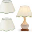 VIHOSE 9.4'' Bottom x 5.9'' High x 5.1'' Top Set of 2 Beige Lamp Shade with Petal Edge, Fabric Chandelier Scalloped Lampshade, for Floor Wall Lamps Table Bedroom Living Room(Light Green Edge)