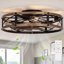 22" Farmhouse Ceiling Fan with Light, Rustic Caged Bladeless Low Profile Ceiling Fans with Lights and Remote, Modern Flush Mount Ceiling Fans with Lights for Bedroom, Living Room - ETL