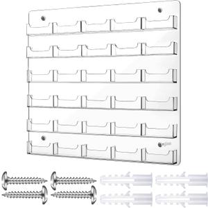 Hillban Acrylic Business Card Holder Wall Mount Clear Sticker Display Rack Multiple Card Holders Clear Acrylic Organizing Sticker Display Stand Pre Drilled(30 Pockets)