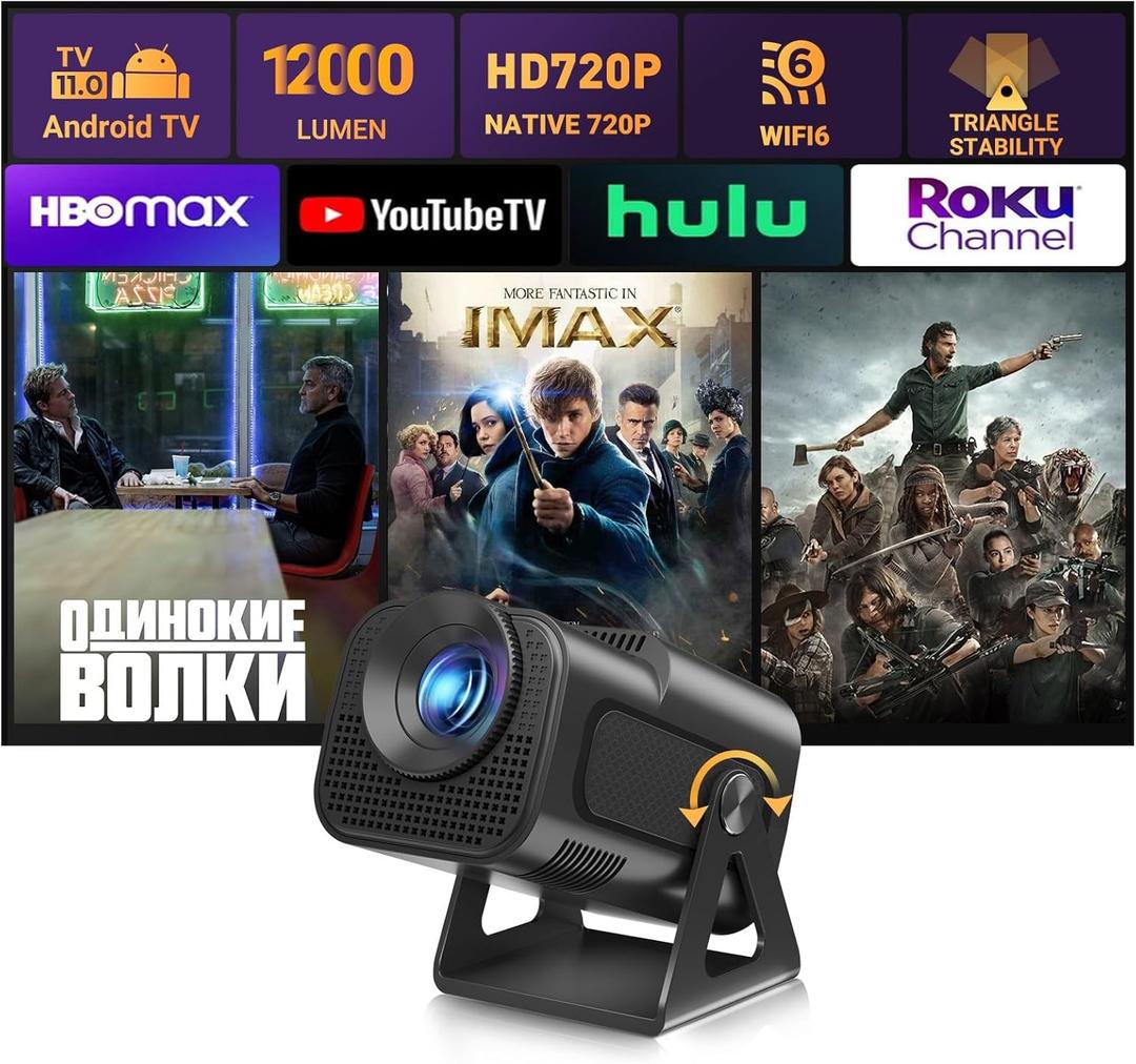 Portable Mini Projector XGODY Gimbal5 - Mini Smart Android 11 HD Projector Supports 1080P 4K WiFi6 BT Home Theater Video Projector with 180 Rotatable Stand Auto Keystone for Android, iOS Matte Black