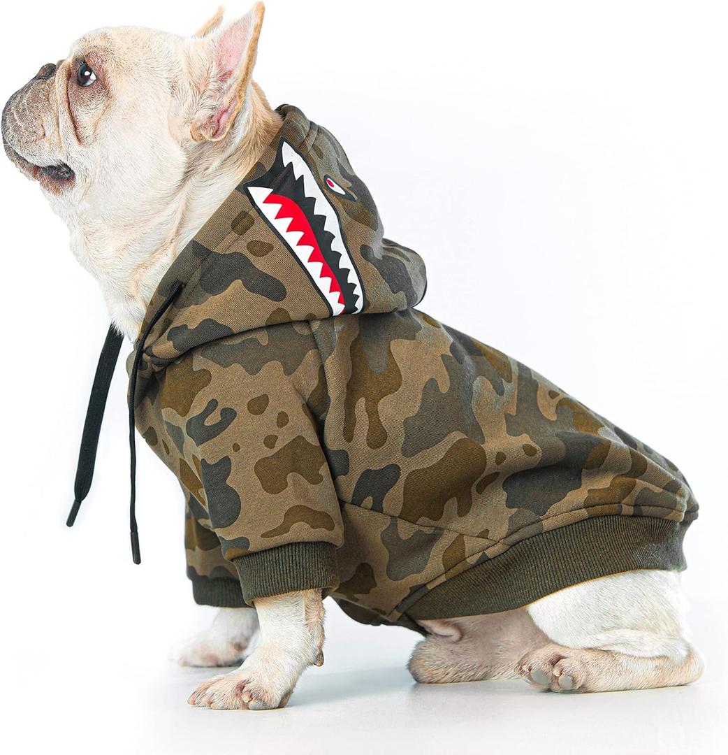 Camo Dog Hoodie Dog Clothes Extra Warm Fleece Lining Stretchy Fit for Small Medium Large Dogs (Camo, Large) (L(Chest:21",Back:14"))