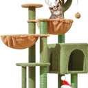 Taoqimiao Cat Tree, 39.4-Inch Cat Tower for Indoor Cats,Suitable for Kittens,Plush Cat Condo with 5 Scratching Posts, Plush Perch,2 Hammock,Pompoms, MS019T Cactus (39.4In)