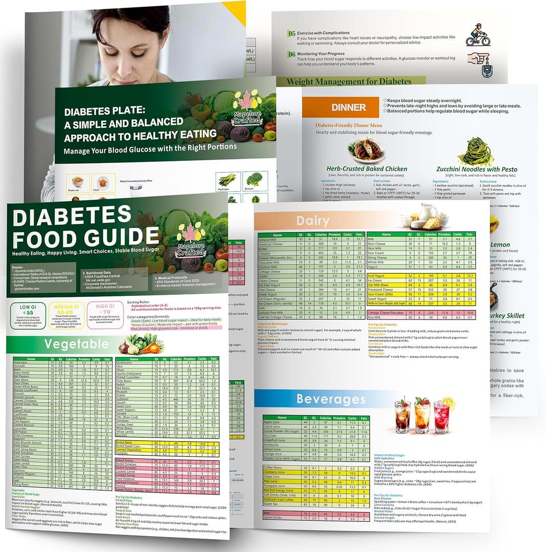 2 x 2026 Diabetic Food Chart & Meal Planner  Laminated 3-Count Diabetic Food List & Glycemic Index Guide, A4 Size for Diabetics & Prediabetics