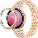 SUPOIX Band with Case Compatible for Samsung Galaxy Watch 8/7/6 40mm 44mm, 20mm Women Bling Replacement Strap & PC Protective Bumper Face Cover for Galaxy Watch 8/7/6 (Size Optional) (Rose Gold)