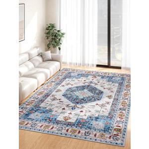 5x7 Rugs for Living Room Washable Area Rugs Non Slip Rubber Backing Large Vintage Area Rug Stain Resistant Kitchen Indoor Home Decor Rug Carpet Floor Mat Bedroom Dining Room