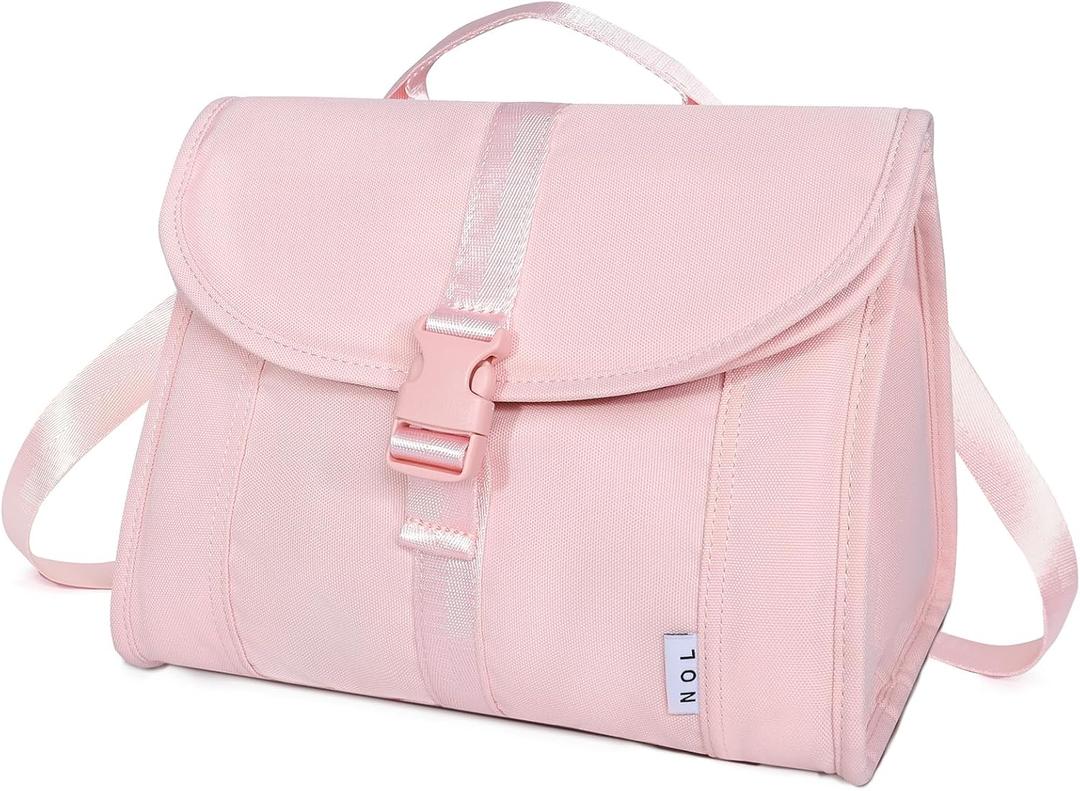 NOL Natural Organic Lifestyle Insulated Lunch Bag for Women/Men, Reusable Nylon Leakproof Lunch Cooler Box, Lunch Tote Bag With Buckle for Work Travel Picnic (Pink)