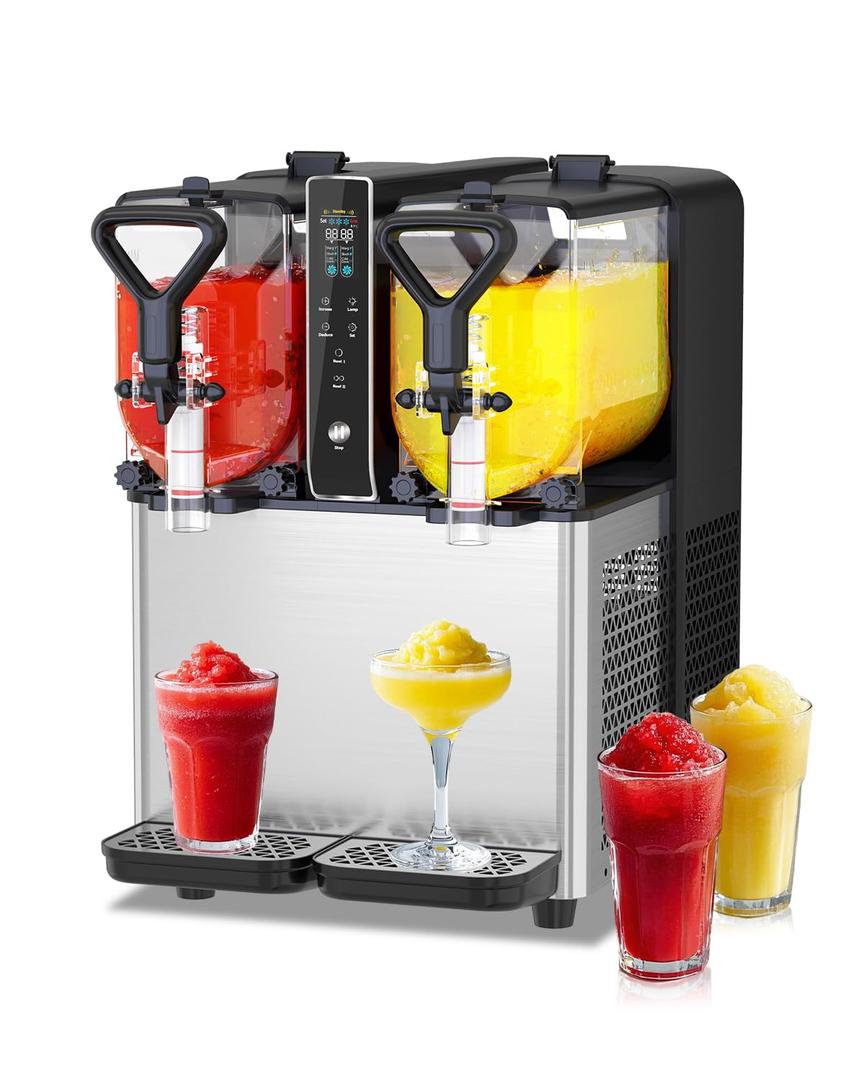 Slushie Machine, No Ice Needed, 0.8 Gallons x 2 Tank Margarita Machine with Food-Grade PC Tank for Margaritas Slushies Frozen Drinks, 500W Slushy Machine for Home Party Birthday Gifts (1.6 Gallons)