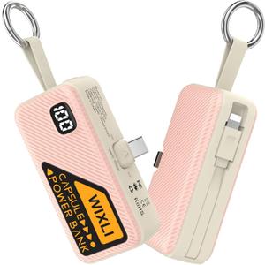 Portable Charger for iPhone 15 16 Power Bank, 5000mAh USB-C Portable Phone Charger with iOS Cable, Mini Battery Pack for iPhone 16 Pro/16 Plus/16 Promax/Android Phone/Samsung/Moto/LG etc (Pink)