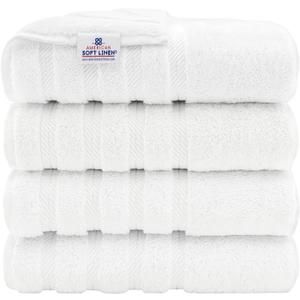 American Soft Linen Luxury 4 Piece Bath Towel Set, 100% Cotton Turkish Bath Towels for Bathroom, 27x54 in Extra Large Bathroom Shower Towels, White (Bath Towel Set of 4, Bright White)