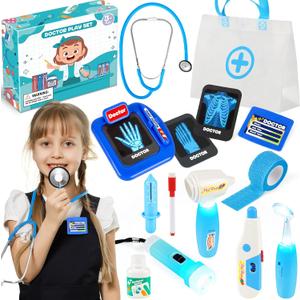 IVENRXIU Kids Doctors Play Set, 15 Pcs Doctor Kit for Toddlers 3-5, Doctor Set with Real Stethoscope, Pretend Play Toys for Kids Boys and Girls, Halloween Christmas Birthday Gifts
