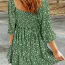 Dokotoo Fall Dresses for Women 2025 Boho Floral Square Neck Smocked 3/4 Sleeve Casual A-Line Swing Mini Dress Sundress (XL)