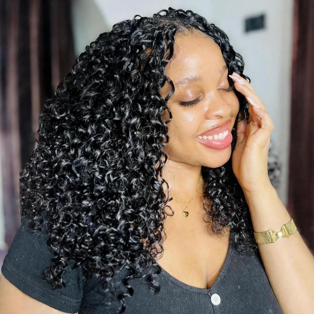 ToyoTress Kinky Curly Crochet Human Hair - 7 Inch 50G Feather-Line Invisible Knotless Crochet Human Hair For Black Women Natural Black Braiding Hair (7 Inch, 1B-50G)