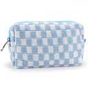 ZLFSRQ Checkered Makeup Bag for Women Small Travel Cosmetic Bags Makeup Pouch for Purse Zippered Portable Toiletry Bag Organizer Cute Y2K Aesthetic Trendy Adults Travel Essentials Storage Case (Blue)