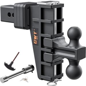 Dual-Ball Adjustable Trailer Hitch(2"&2-5/16"), Fits 2-Inch Receiver, 6 Inch Drop/Rise Drop Cushioned Hitch, 25,000 LBS GTW-Tow Hitch for Truck, Solid Ball Mount, Black, Heavy Duty
