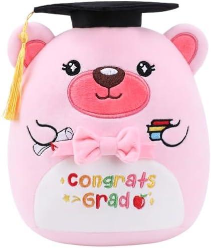 Tivorazaki Class of 2026 Graduation Bear Plush, 8 Inch Pink Kindergarten Grad Stuffed Animal with Cap, Cute Soft Plushies Preschool Keepsake Gift for Kids Girls Boys