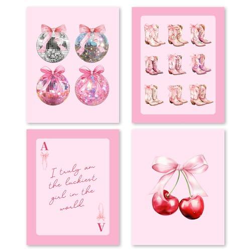 FUQWZ Cowgirl Pink Wall Art Set of 4 (8x10in, Unframed) – Cowgirl Room Decor – Pink Posters for Room Aesthetic(016)
