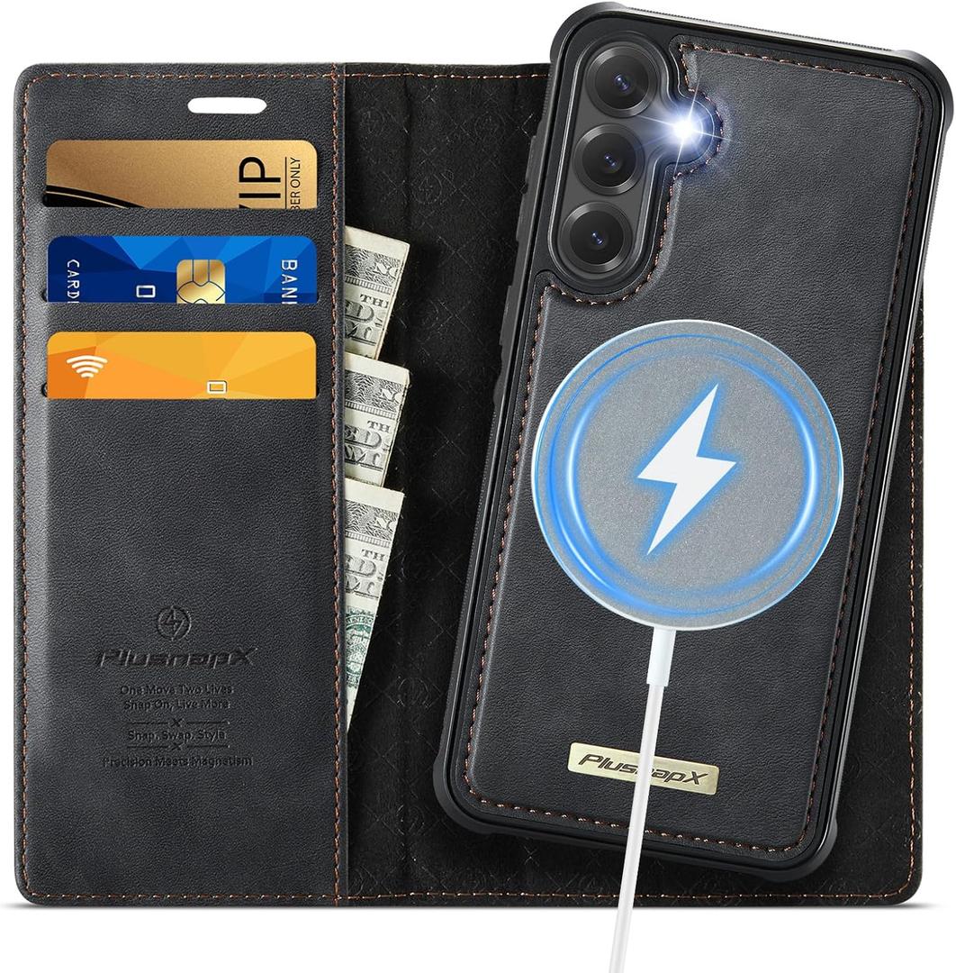 Wallet Case for Samsung Galaxy S24 Compatible with Magsafe, 2-in-1 PU Leather Flip RFID Blocking Card Holder Stand Shockproof Magnetic Detachable Cover for Galaxy S24 Case 6.2", Black
