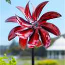 Wind Spinners Outdoor - Red Metal Windmill with Stake for Yard and Garden, Kinetic Wind Sculptures & Spinners, Gift Decor Ideas for Garden Lovers (12" W x 70" H) (A-crimson Petal)