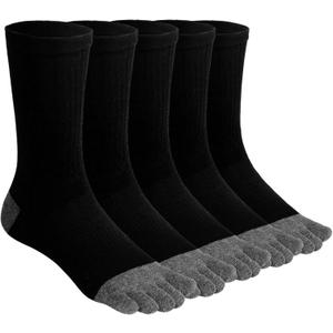 ZAKASA Mens Toe Socks Athletic Running Cushion Five Finger Cotton Crew Socks (9-11, 6681 Black-5 Pairs)