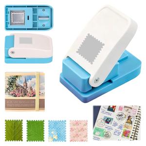 1X0.8 Inch Rectangular Stamp Puncher,Stamp Puncher with a Journal Notebook,Lever Action Paper Punch for Card Making, DIY Crafts, Postage Stamp Shaped Hole Punch for Gift Tags, Clean Cut & Easy Storage