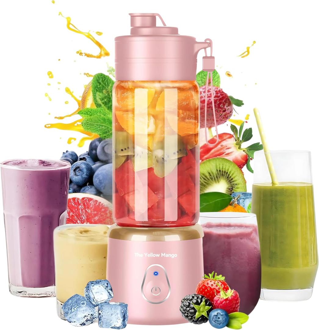 Personal Portable Blender for Shakes and Smoothies, 500ml Glass Personal Blender Cup, 12 Stainless Steel Blades, USB Type C Rechargeable, for Smoothies, Juices, Baby Food and Protein Shakes (Pink)