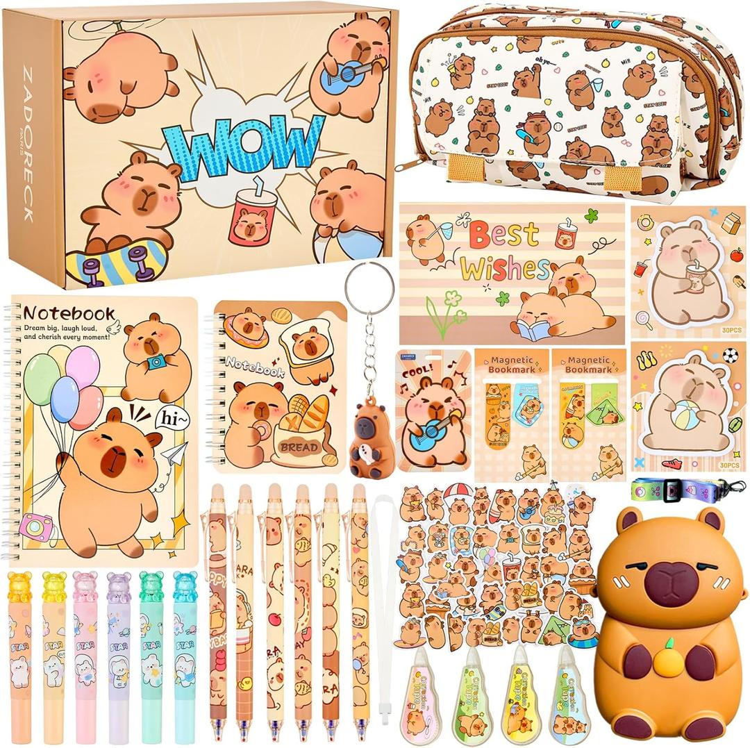 Capybara Stationery Gift Set for Kids,30 Piece Cute School Supplies Kit with Pencil Case,Notebook & Stickers,Practical and Fun for Classroom,Birthday& Festivals Gift Giving,Ages 614 Girls Boys