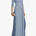 Mother of The Bride Dress 3/4 Sleeve Chiffon Laces Appliques Ruched Formal Evening Gowns, Blue ,18 Plus