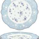 fanquare 10 Inch Porcelain Dinner Plates Set of 4, Lace Dishes Set for Salad, Pasta, Soup, Dessert, Blue Roses