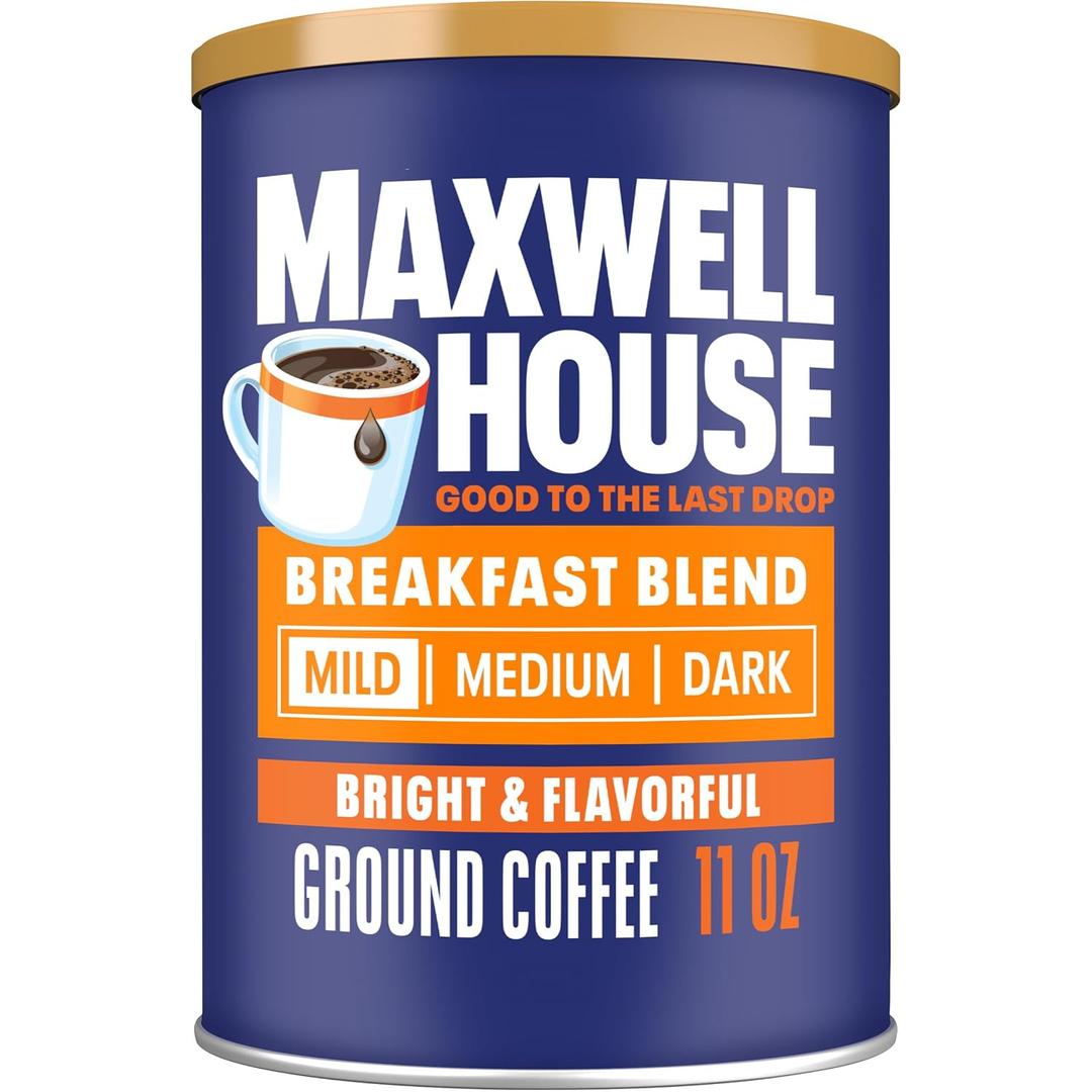 Maxwell House Breakfast Blend Ground Coffee, Light Roast, 11 Ounce Canister