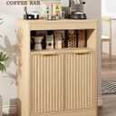 Fluted Buffet Cabinet with Storage, Small Coffee Bar Cabinet with Doors & Adjustable Shelves, Wood Storage Cabinet for Kitchen, Living Room, Entryway, Oak