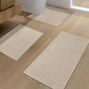 YIHOUSE Beige Bathroom Rug Set, 3 Piece - Absorbent Non Slip Bath Mat, Quick Dry, Thin Bath Rug for Toilet and Floor