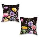 ONWAY Spring Summer Pillow Covers 18x18 Inch Set of 2 Floral Colorful Flowers Decorations Farmhouse Living Room Outdoor Cushion Case for Sofa Couch Home Bed Black