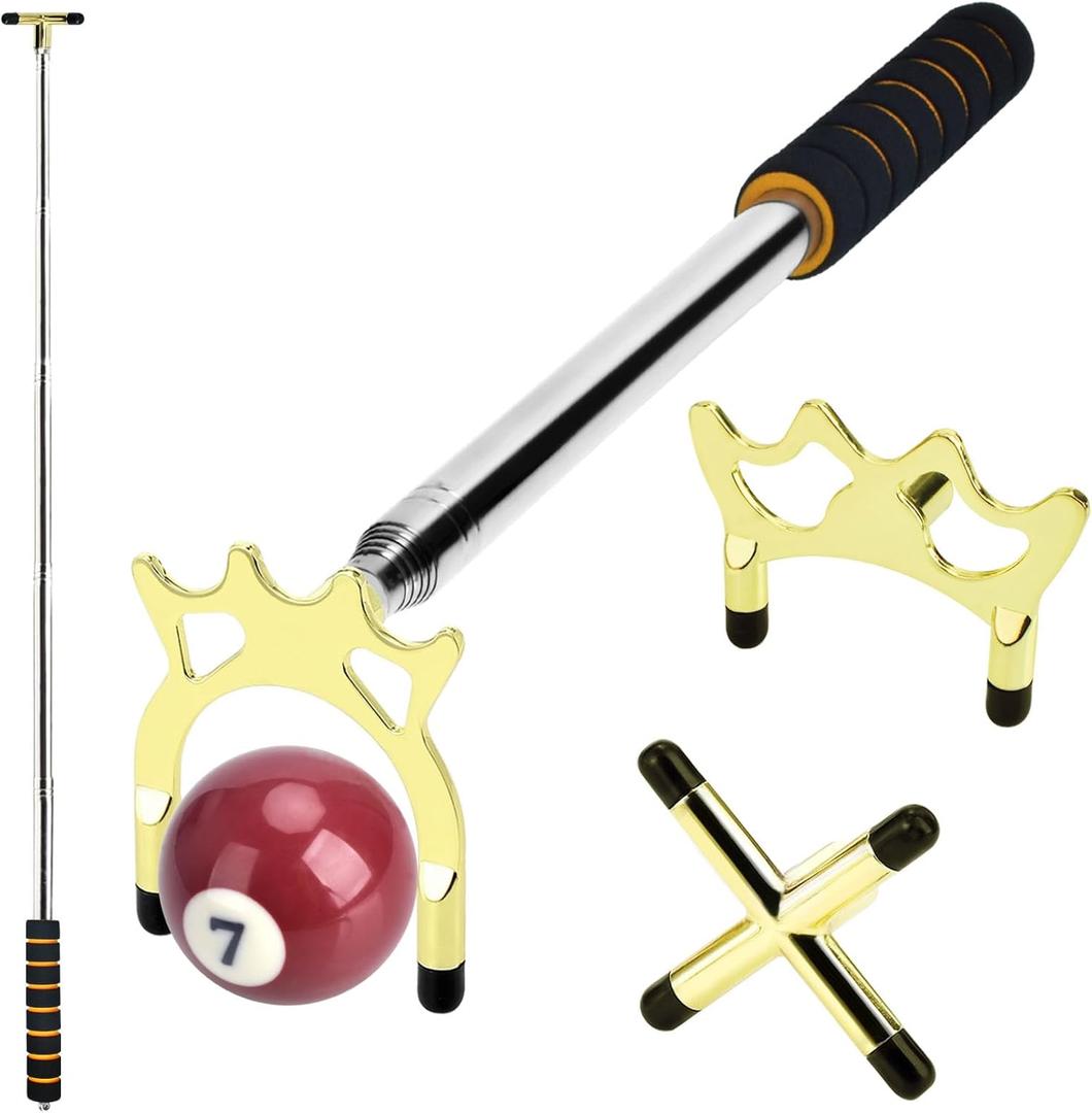 AccEncyc Retractable Billiards Cue Bridge Snooker Pool Bridge Stick Retractable Billiards Cue Stick Bridge with 3 Pcs Removable Bridge Head Pool Cue Table Accessories for Game, Competition
