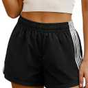MakeMeChic Women's Striped Summer Shorts Workout Running Shorts Mini Micro Sweat Track Shorts Gym Athletic Wear (Black, L)
