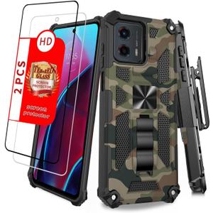 Phone Case for Moto G 5G 2023 Military Grade Shockproof Moto G 5G 2023 Case with Screen Protector Moto G 5g 2023 with Built in Kickstand Holster Belt Clip Camoflage (Green Camo) 