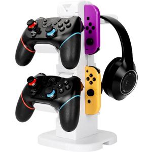 Controller Holder & Headset Stand Tower - Rotary Gaming Controller & Headphone Stand with Joy-Con Slot for Gamers
