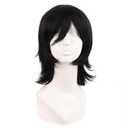 MapofBeauty 14 Inch/35 cm Short Cosplay Wolf Tail Synthetic Side Bangs Party Wig (Black)