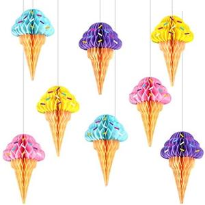8PCS Ice Cream Honeycomb Balls Decorations Centerpieces for Tables Ice Cream Hanging Ceiling Sign Tissue Paper Ice Cream Party Supplies for Summer Theme Birthday Baby Shower Bridal Shower Party Favor